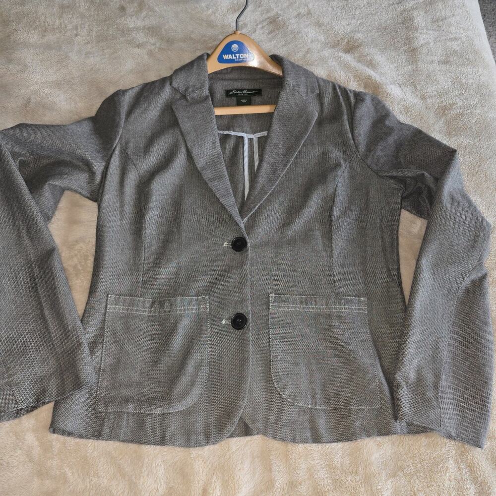 Eddie Bauer Women's Blazer size L Grey Cotton Career Preppy Academic Earthy EUC